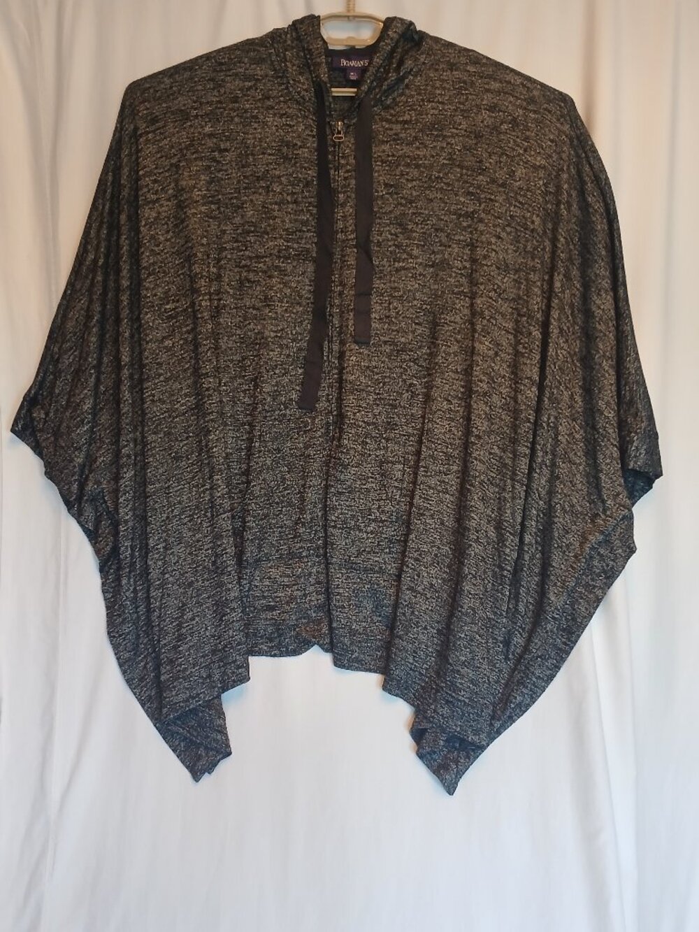 Black Oversized Flowy Zip Front Knit Hoodie Poncho w/ Pockets M/L